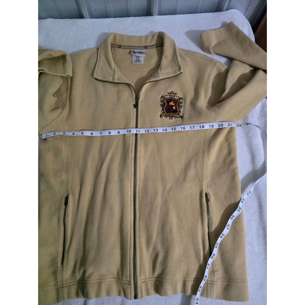 Disney World XL Heavyweight Full Zip Jacket Beige Embroidered Crest Cotton